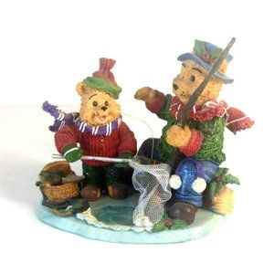 Vintage Kmart 1980s Father Son Bears Fishing Winter Christmas Figurine